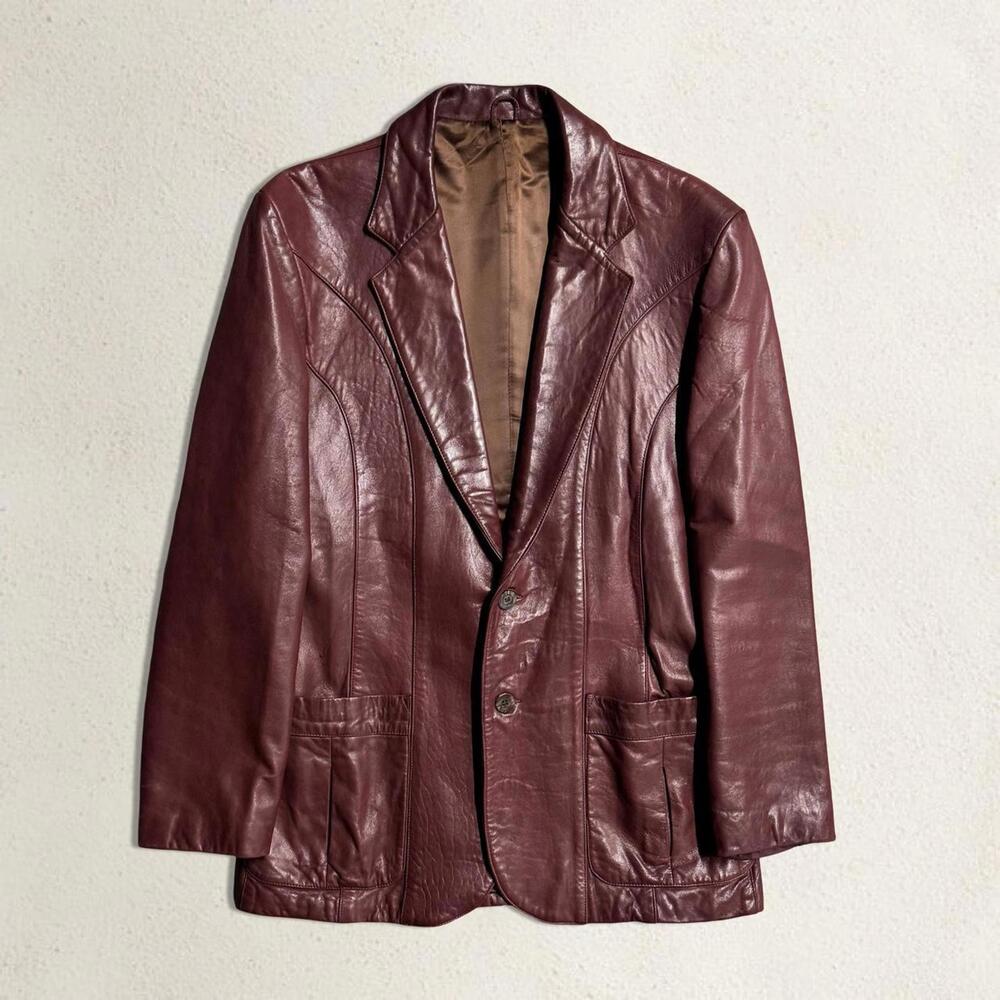 Vintage Cassidy Burgundy Leather Blazer Jacket – Size 44 (Made in USA)